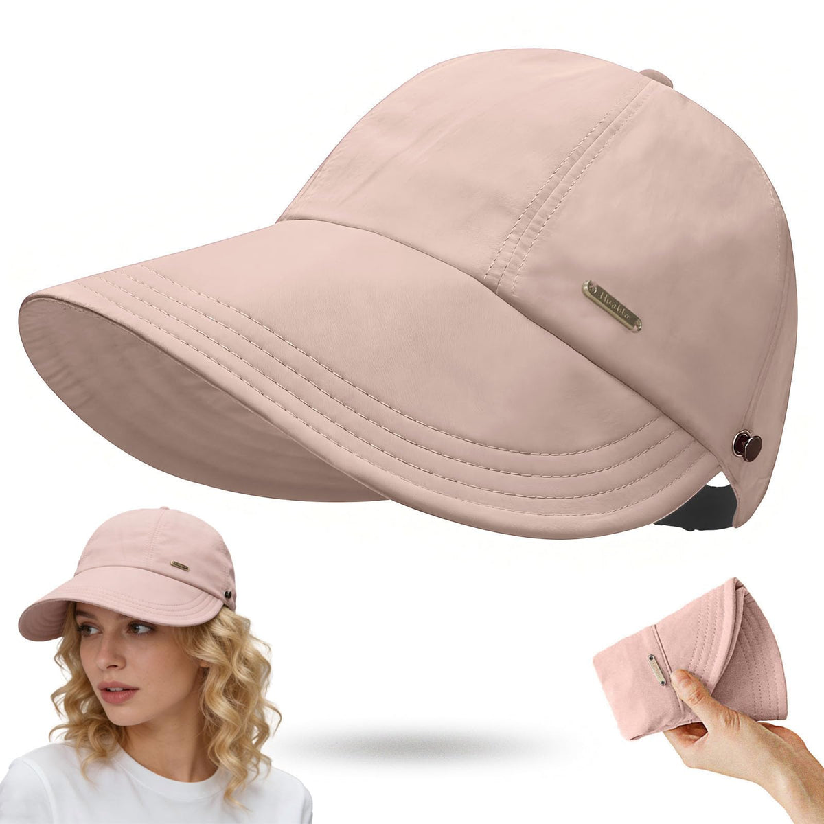 UPF 50+Womens Sun Hat UV Protection Hiking Fishing Hats Wide Brim Hat Adjustable Ponytail Packable Sun Cap