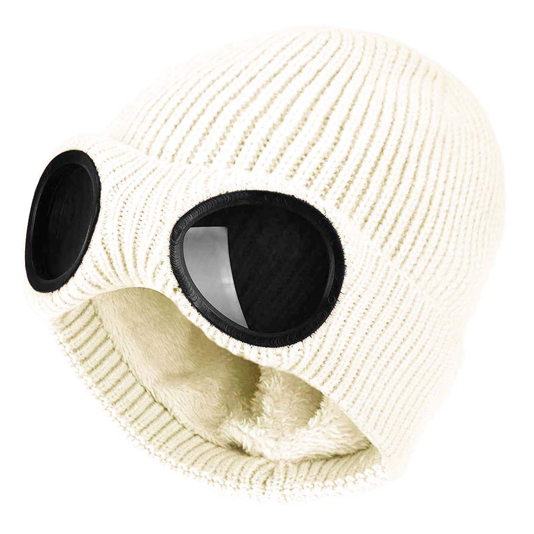 Unisex Goggle Knitted Beanie Hat Windproof Warm Winter Skull Cap