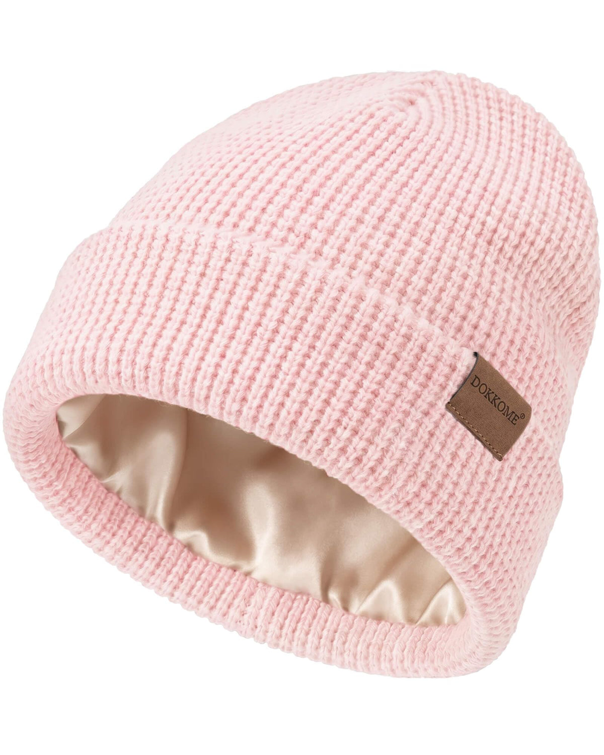 Satin Lined Beanie for Women Men Waffle Knit Winter Hats Thick Double Layer Warm Cuffed Silk Lining Cozy Soft