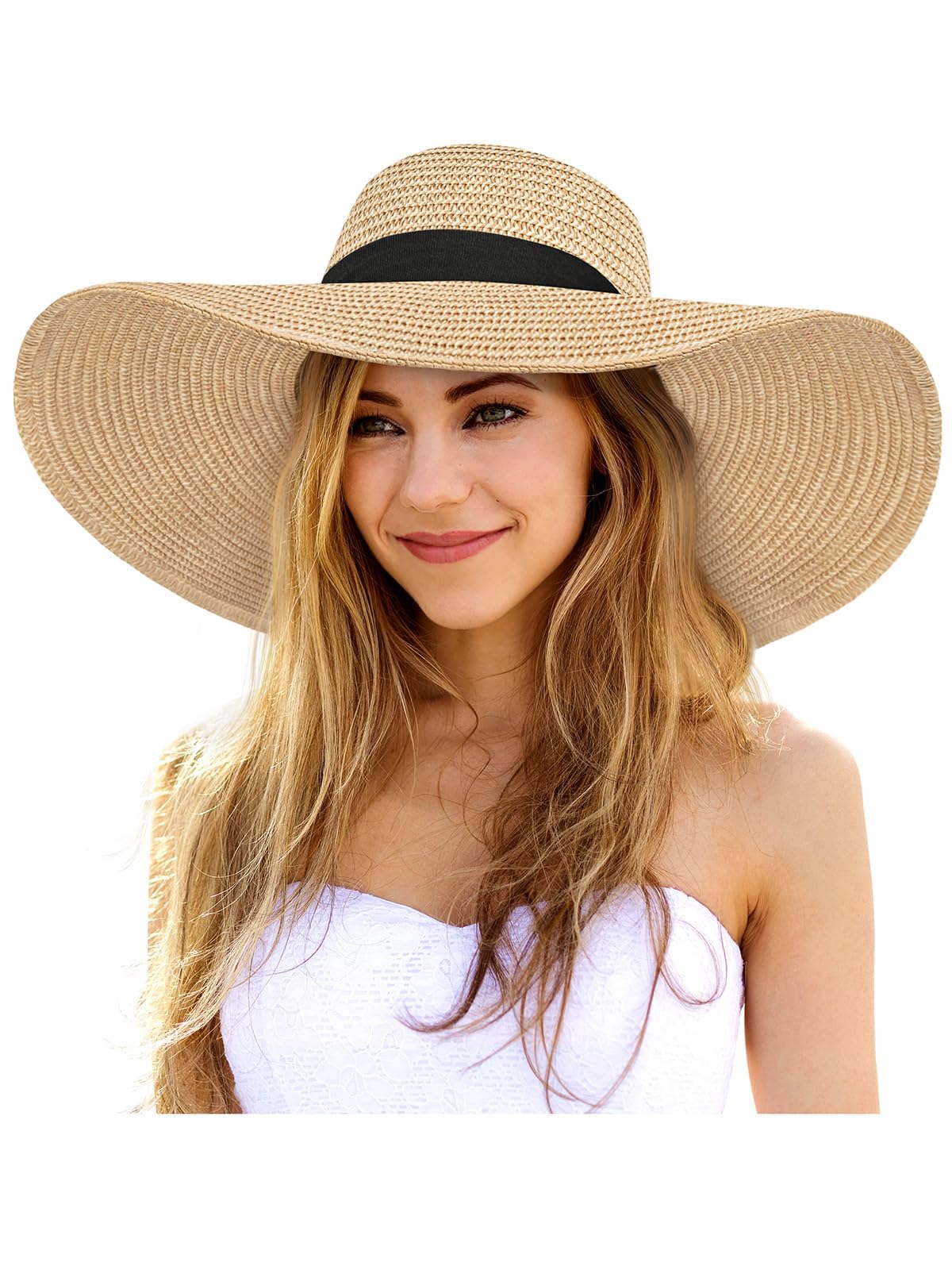 Floppy Sun Hats for Women, Summer Wide Brim Straw Beach Hat