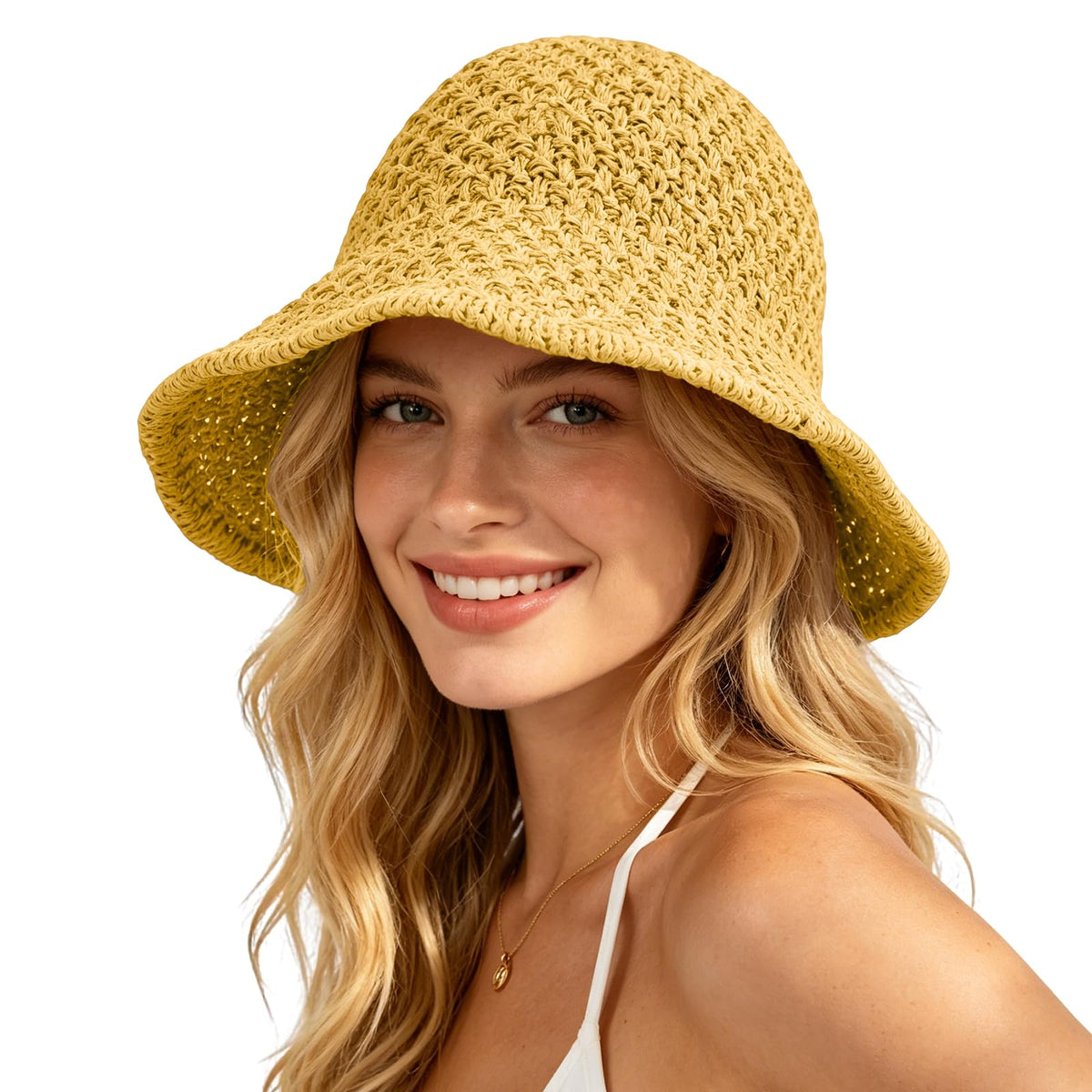 Sun Hat for Women Summer Straw Beach Hats Bucket Hat Floppy Crochet Hat