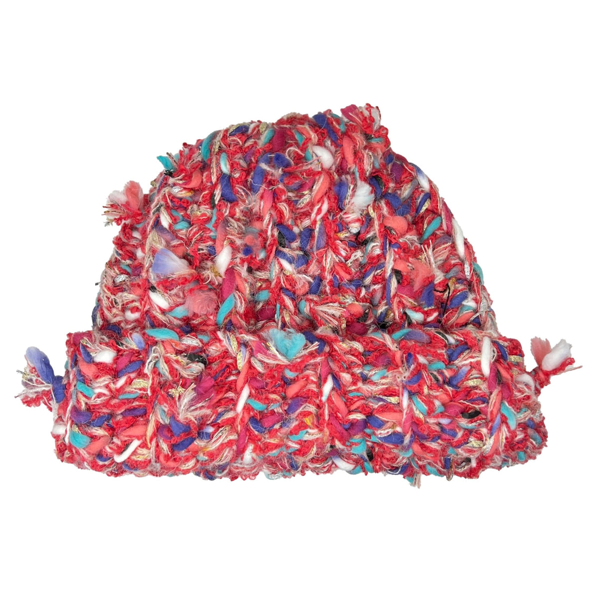 Womens Chunky Crochet Beanie Casual Cuffed Winter Hat with Boho Tassel Knot