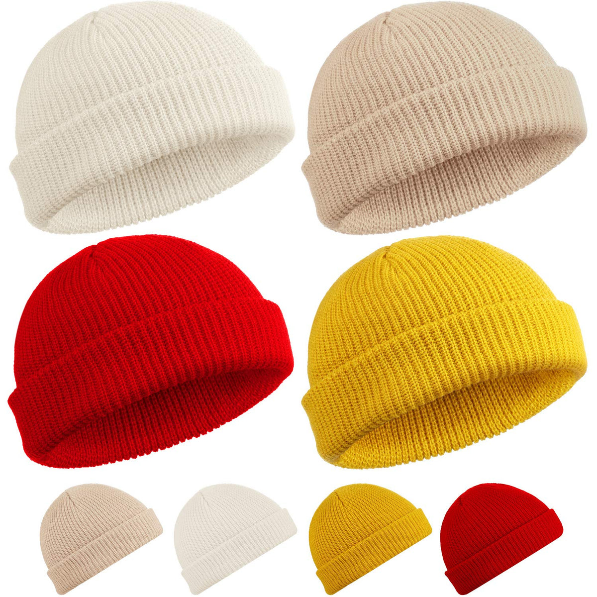 SATINIOR 4 Pieces Trawler Beanie Watch Hat Roll up Edge Skullcap Fisherman Beanie Unisex