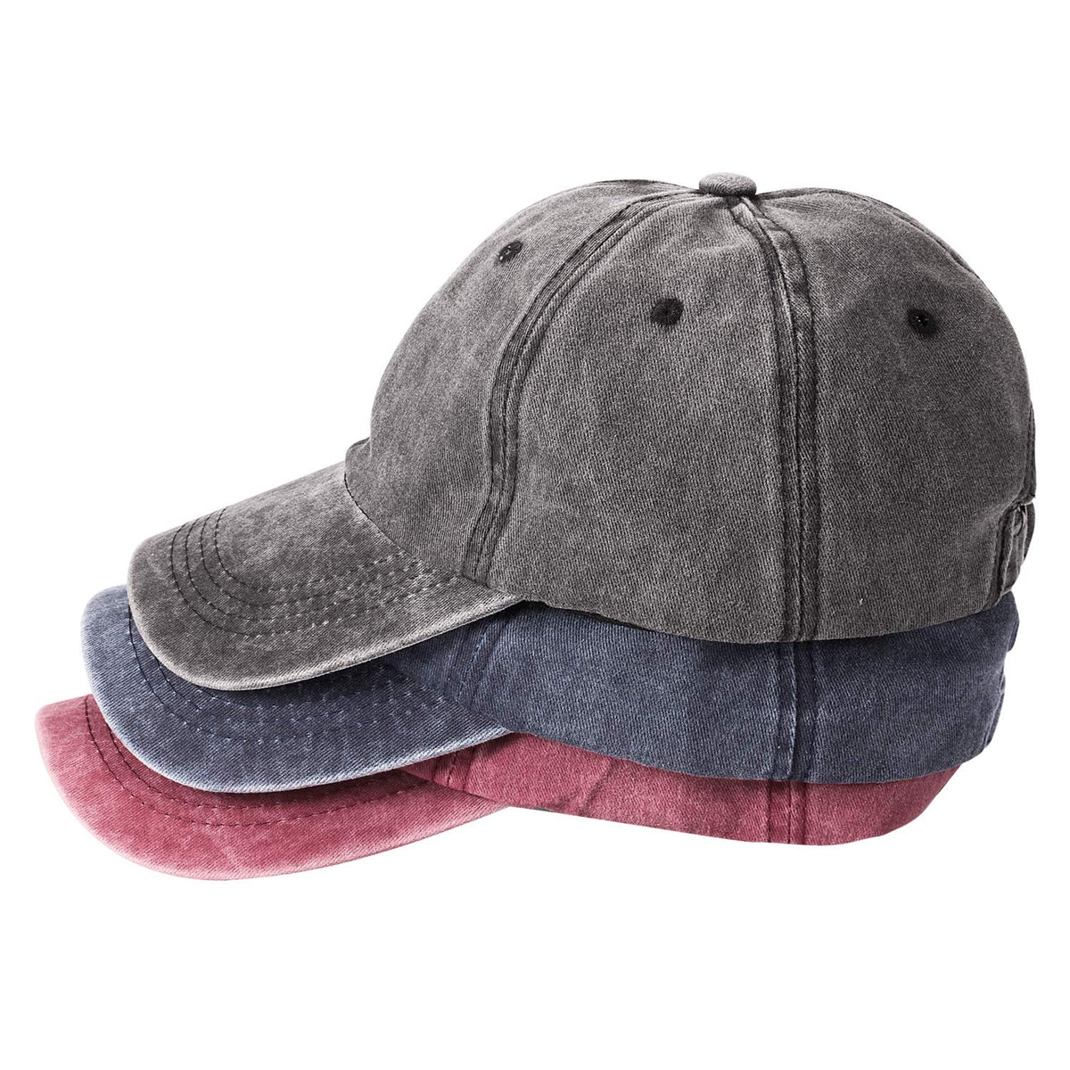 MEINICY 3 Packs Washed-Cotton Plain Baseball Cap, Adjustable Dad Hat