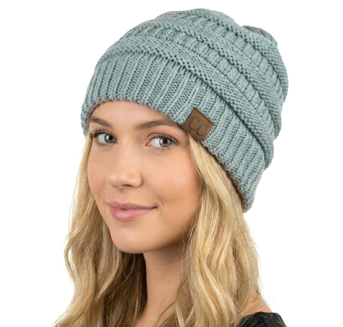 C.C Unisex Chunky Soft Stretch Cable Knit Warm Fuzzy Lined Skully Beanie