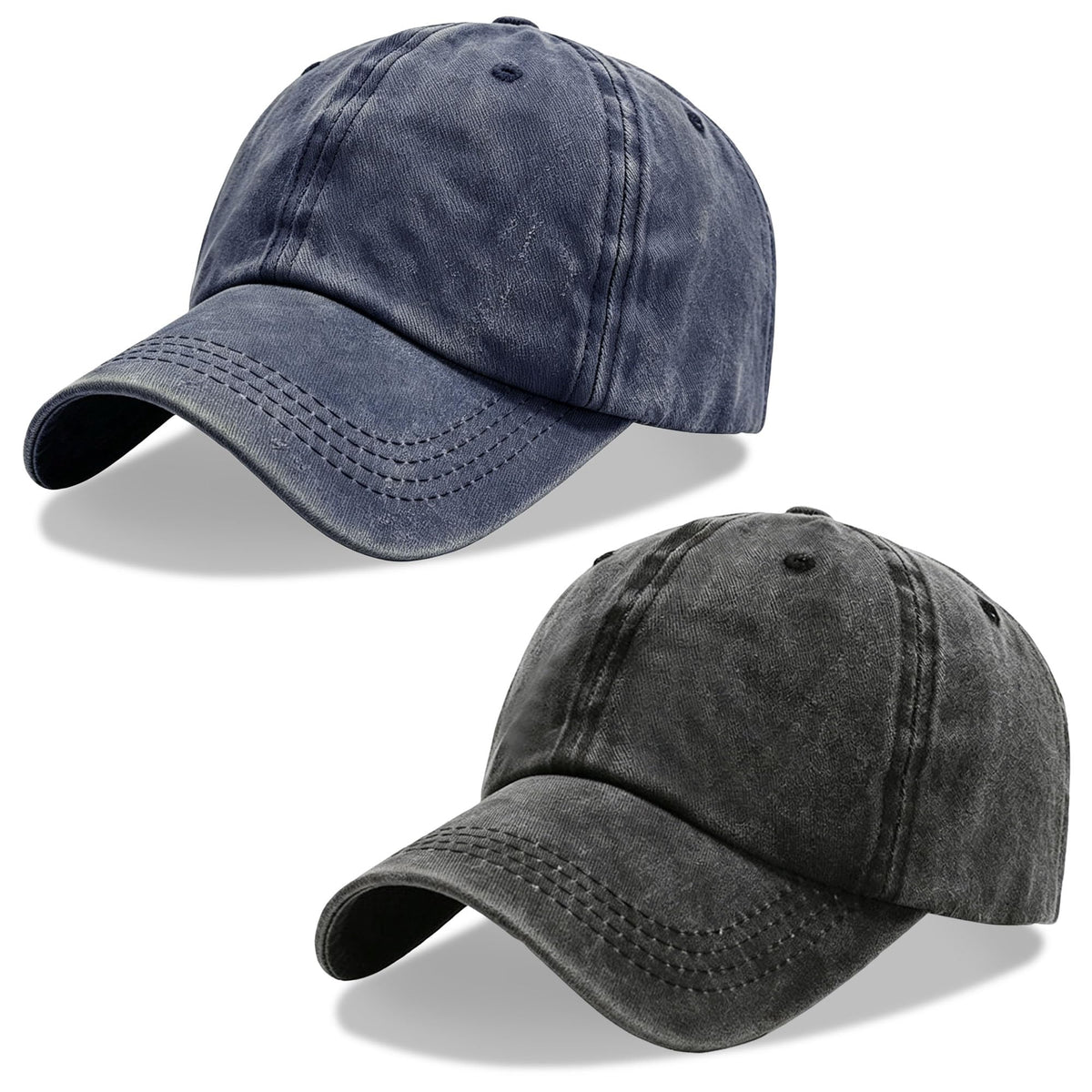 2Pack Vintage Washed Cotton Baseball Caps, Adjustable Low Profile Dad Hat, Unconstructed Distressed Plain Cap for Men Women