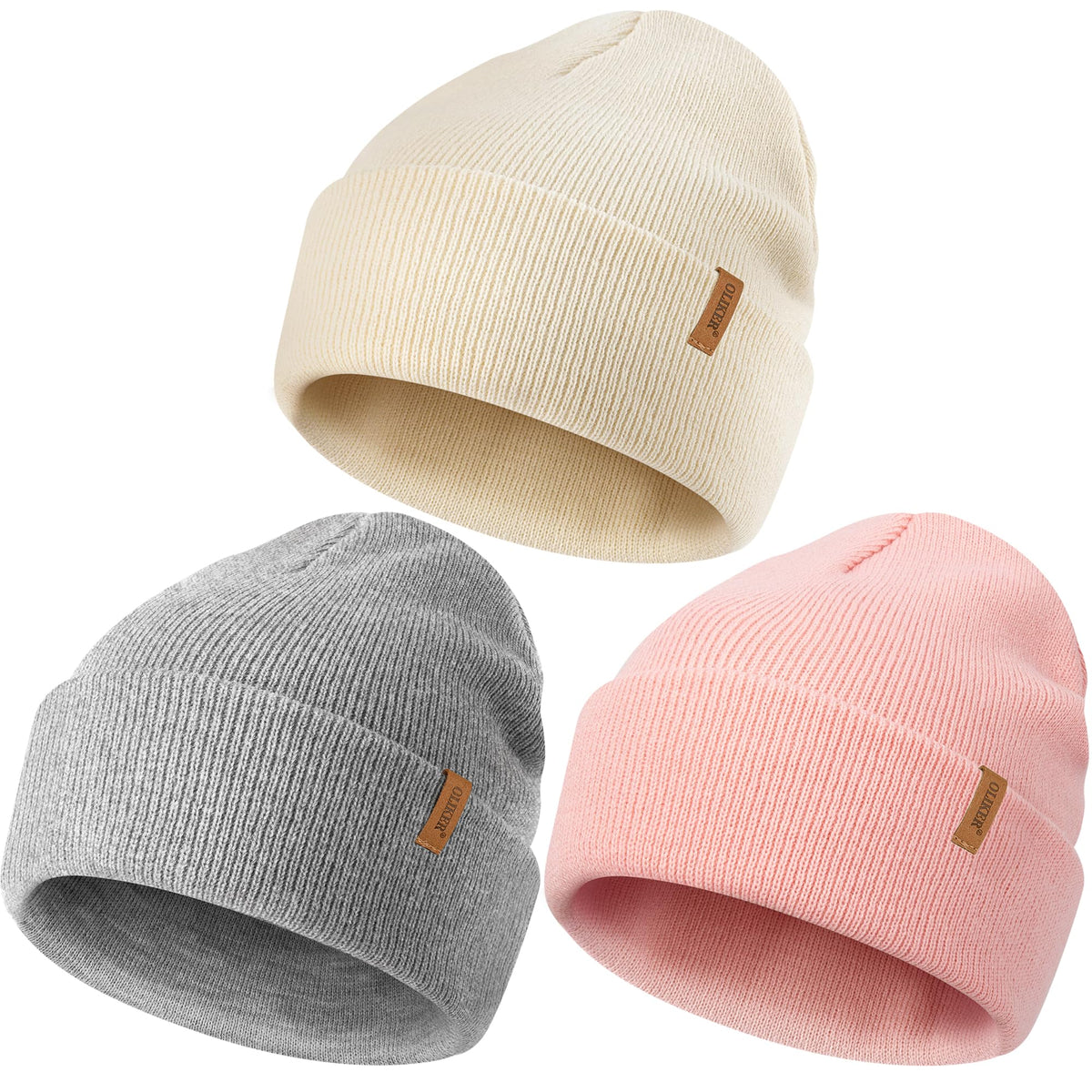 3 Pack Beanie for Men Women, Winter Double Layer Warm Hat Skull Cap