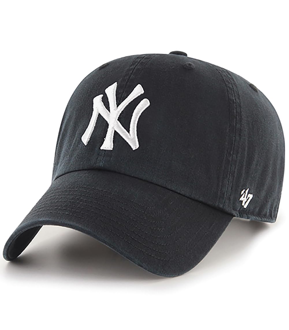 47 Brand MLB Black White Primary Logo Clean Up Adjustable Baseball Cap Hat, Adult One Size Fits All