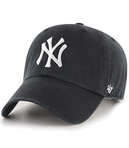 47 Brand MLB Black White Primary Logo Clean Up Adjustable Baseball Cap Hat, Adult One Size Fits All