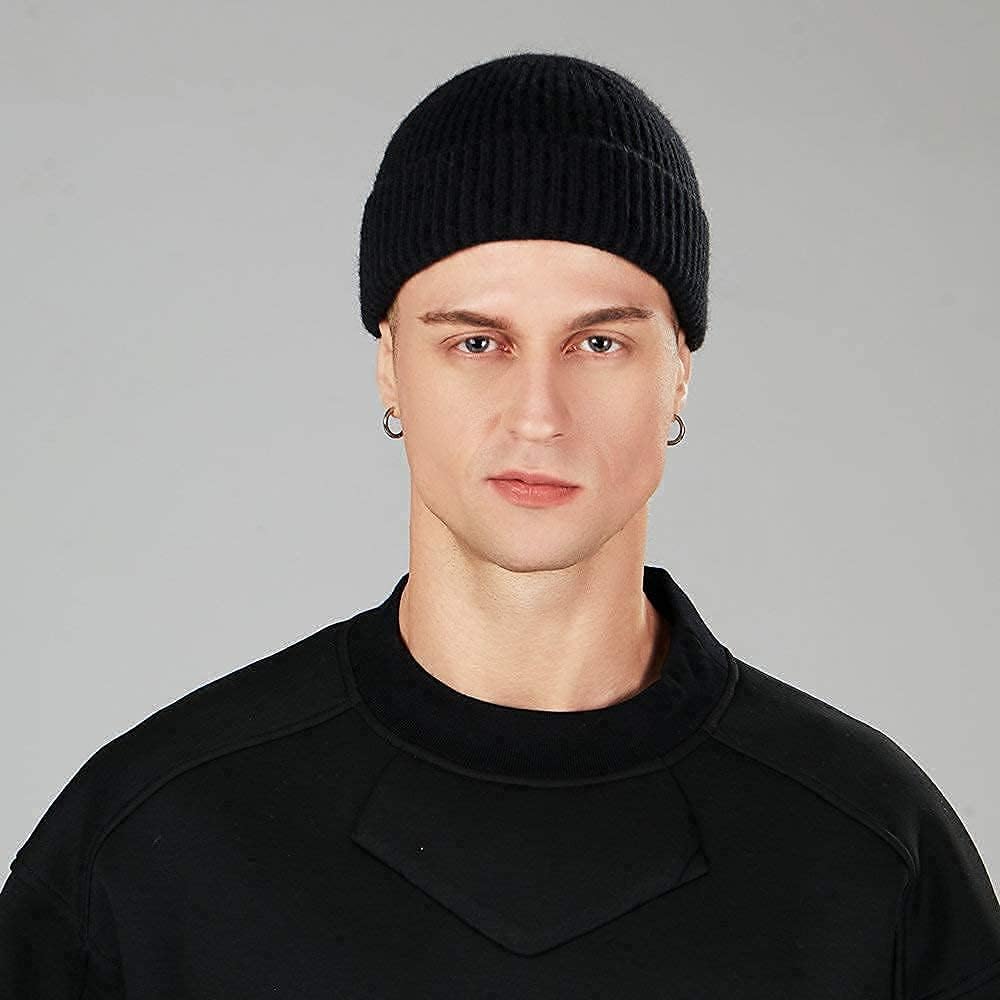 ROYBENS Swag Wool Knit Cuff Short Fisherman Beanie for Men Women Winter Hat