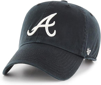 47 Brand MLB Black White Primary Logo Clean Up Adjustable Baseball Cap Hat, Adult One Size Fits All