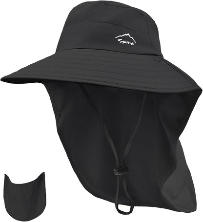 Rosoz Sun Hat for Men Women with Neck Flap& Removable Face Cover Wide Brim