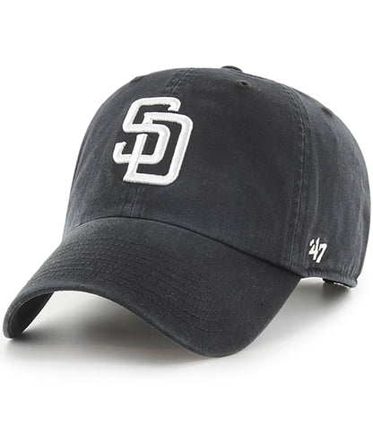 47 Brand MLB Black White Primary Logo Clean Up Adjustable Baseball Cap Hat, Adult One Size Fits All
