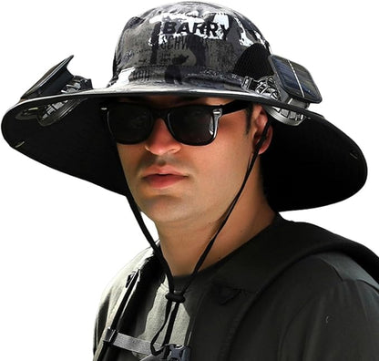 Outdoor Wide Brim Sun Hat with 2 Solar Fan Sun Bucket Hat for Men Women UPF 50+ Bucket Fishing & Beach Hat with Fan Built in