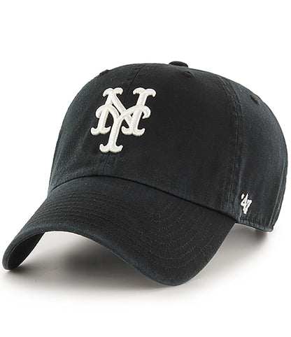 47 Brand MLB Black White Primary Logo Clean Up Adjustable Baseball Cap Hat, Adult One Size Fits All