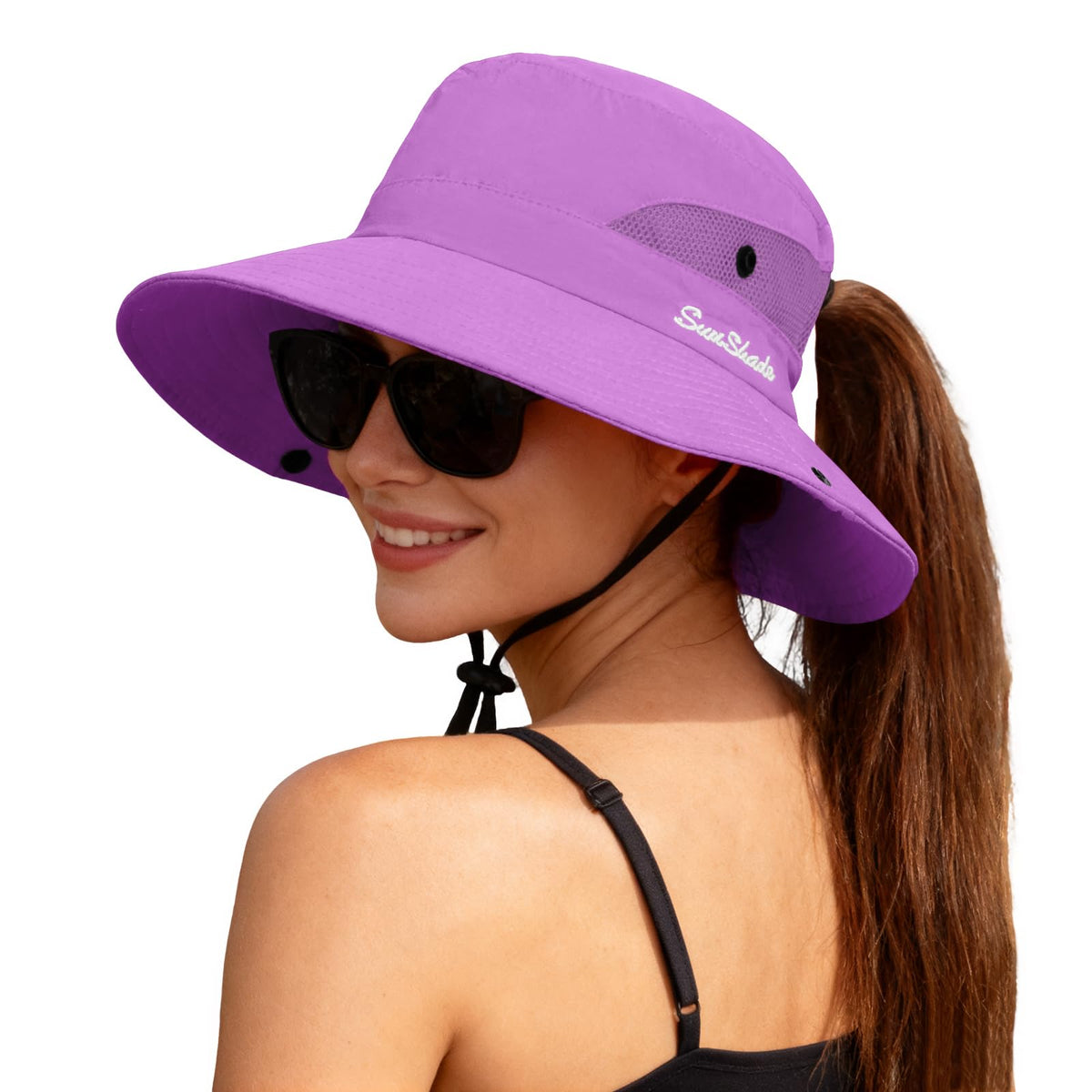 ZOORON Women's Ponytail Safari Sun Hat,Wide Brim UV Protection Bucket Hat
