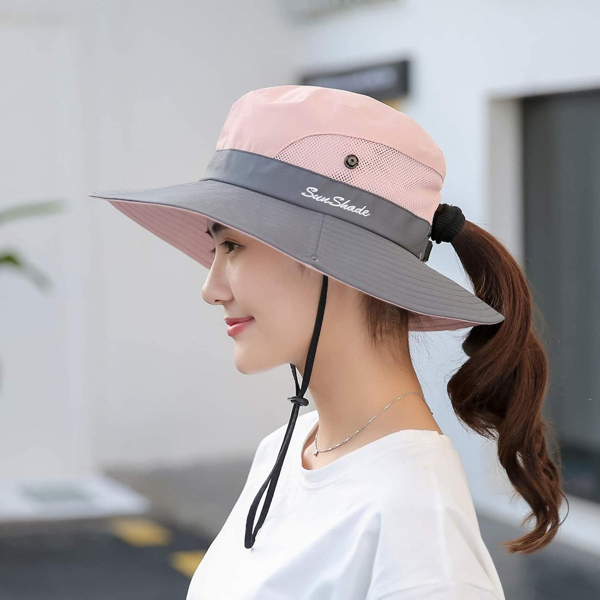 ZOORON Women's Ponytail Safari Sun Hat,Wide Brim UV Protection Bucket Hat