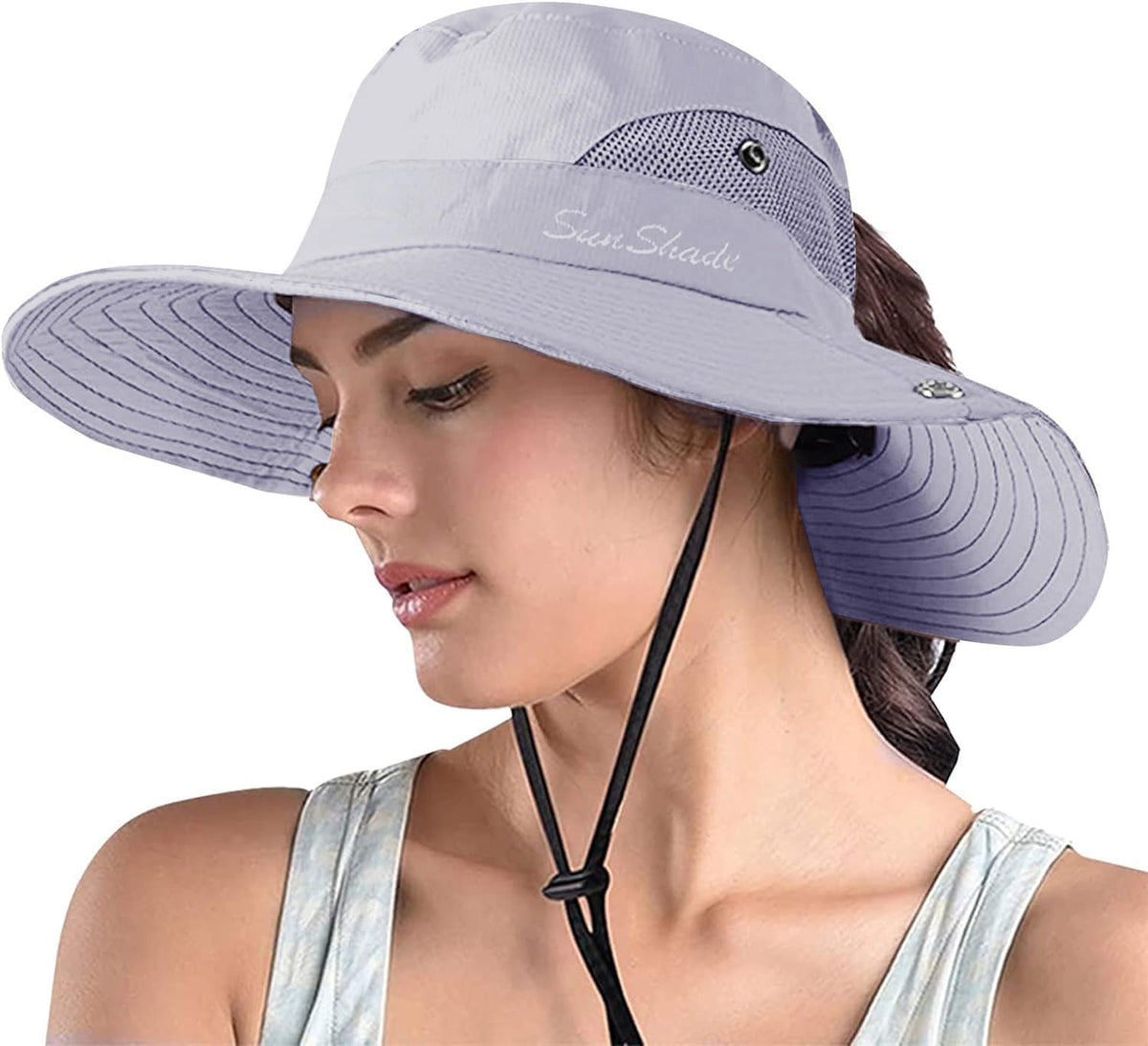 ZOORON Women's Ponytail Safari Sun Hat,Wide Brim UV Protection Bucket Hat