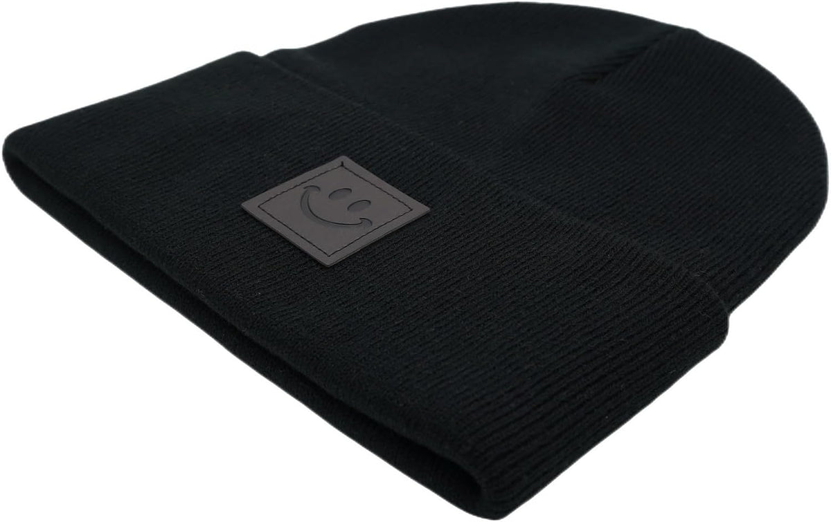 55cube Unisex Knit Cuffed Beanie Hats Warm Winter Caps with Leather Logos