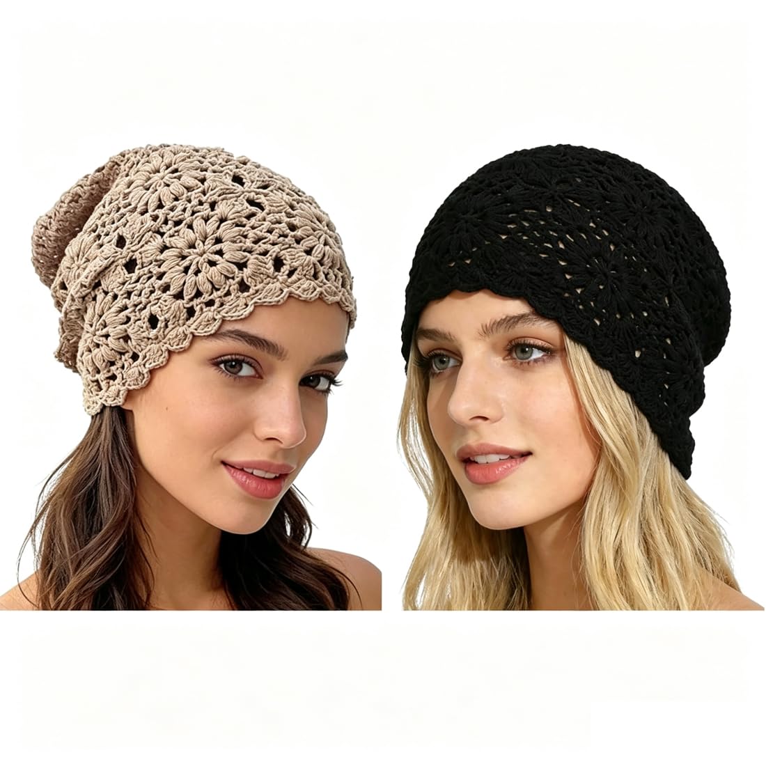 Crochet Hat for Women Cotton Slouchy Beanie Knitted Handmade Skull Cap for Travel Daily Wear