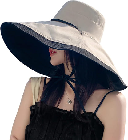 HUAMULAN Women Summer Vacation Wide Brim Sun Hat Reversible Fishing Hats