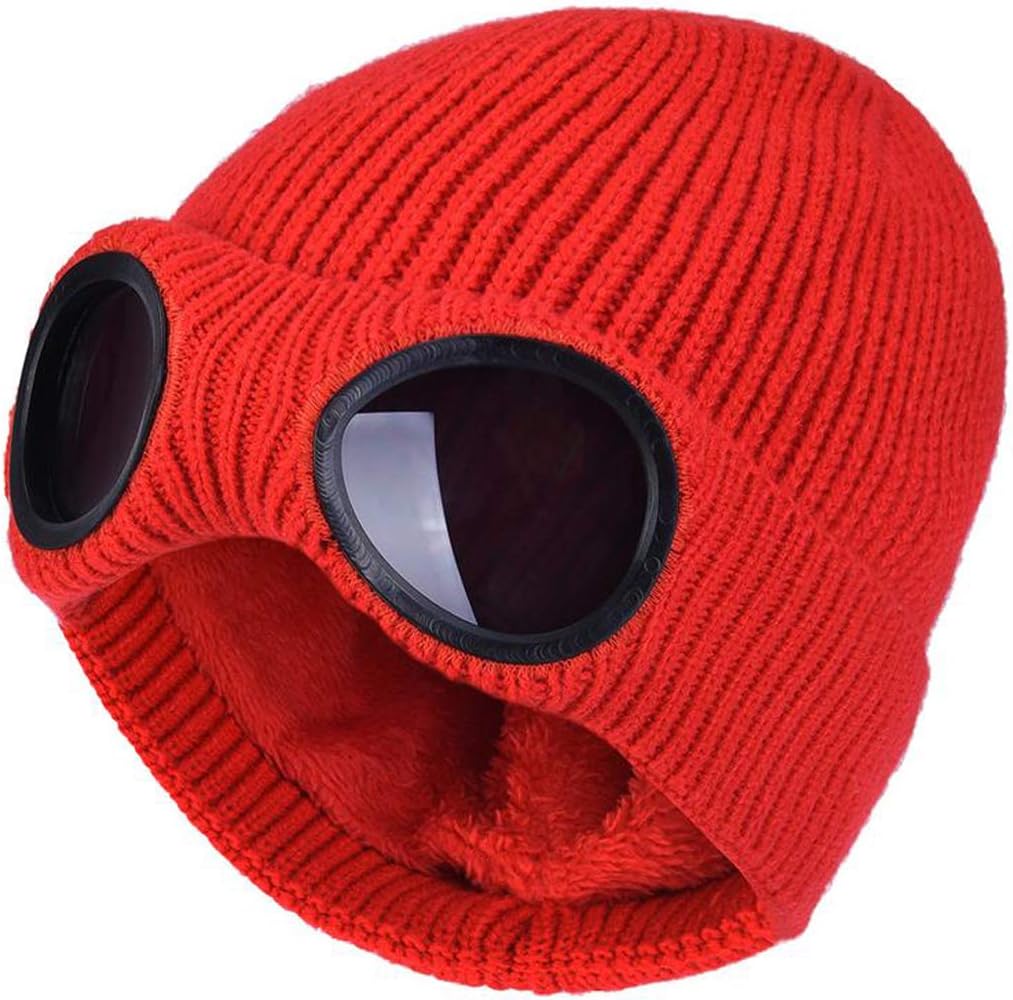 Unisex Goggle Knitted Beanie Hat Windproof Warm Winter Skull Cap
