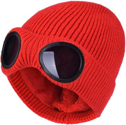 Unisex Goggle Knitted Beanie Hat Windproof Warm Winter Skull Cap