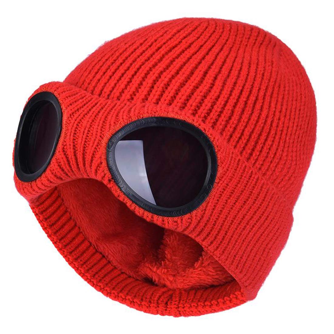 Unisex Goggle Knitted Beanie Hat Windproof Warm Winter Skull Cap