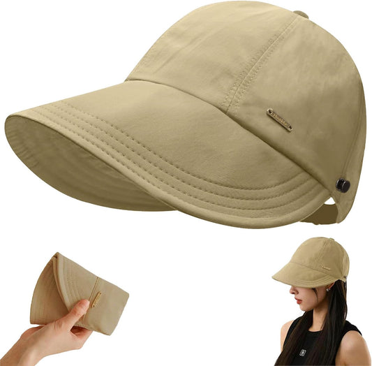UPF 50+Womens Sun Hat UV Protection Hiking Fishing Hats Wide Brim Hat Adjustable Ponytail Packable Sun Cap