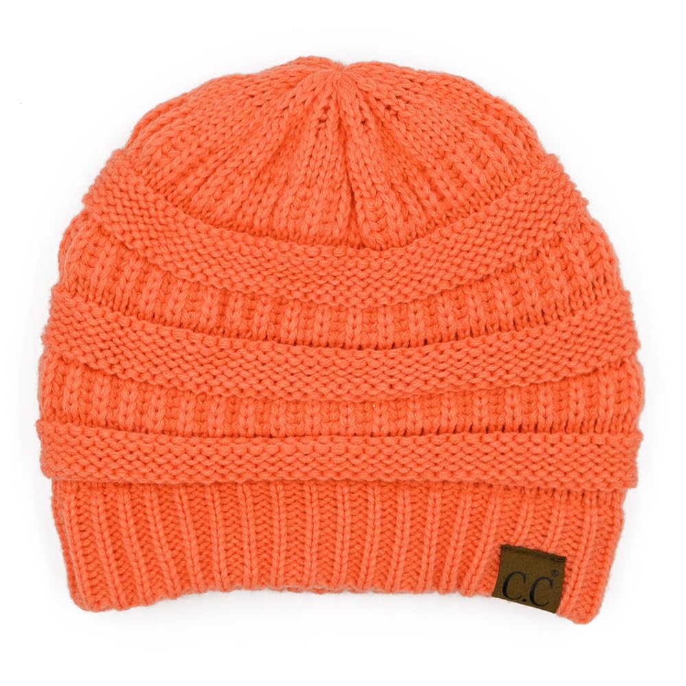 C.C Unisex Chunky Soft Stretch Cable Knit Warm Fuzzy Lined Skully Beanie