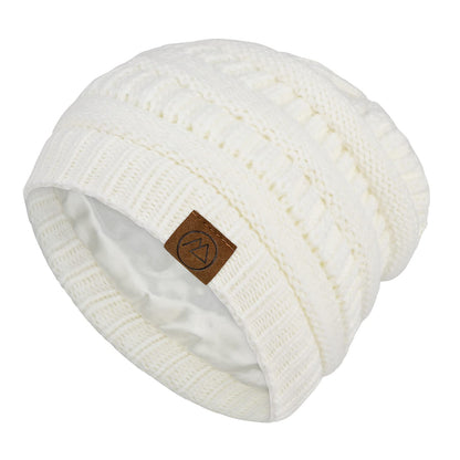 Beanies Women Satin Lined Beanie Winter Hats for Women Silk Lined Slouchy Beanie for Winter Warm Knit Cuffed Beanie Hat
