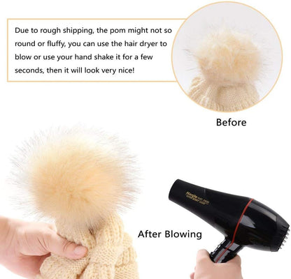 Women Knit Slouchy Beanie Chunky Baggy Hat with Faux Fur Pompom Winter Soft Warm Ski Cap