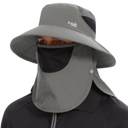 BASSDASH UPF 50+ Breathable Sun Hat with Removable Face Cover and Neck Flap Wide Brim Bucket Hat for Fishing Hiking Men Women