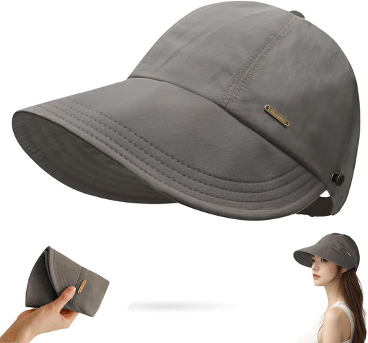 UPF 50+Womens Sun Hat UV Protection Hiking Fishing Hats Wide Brim Hat Adjustable Ponytail Packable Sun Cap