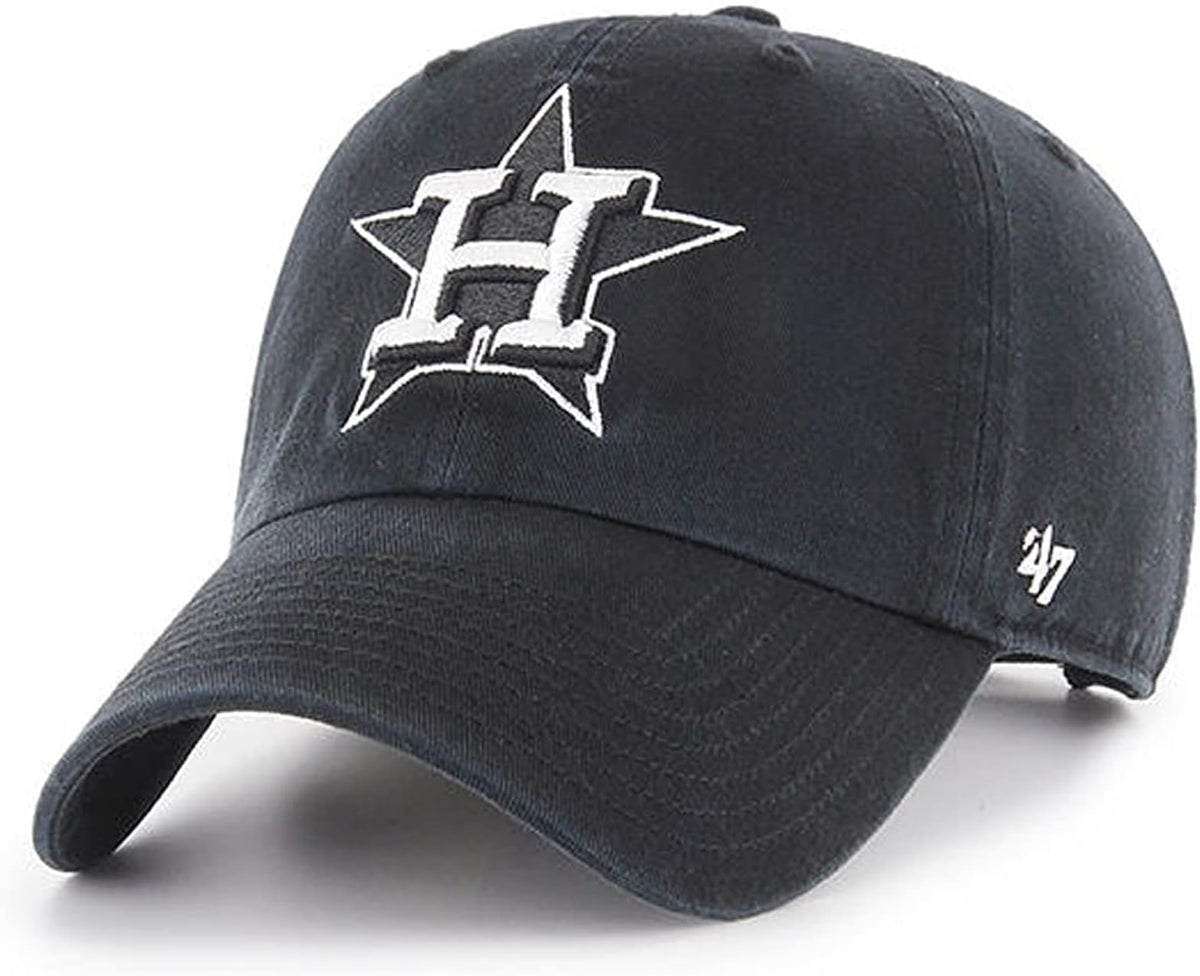 47 Brand MLB Black White Primary Logo Clean Up Adjustable Baseball Cap Hat, Adult One Size Fits All