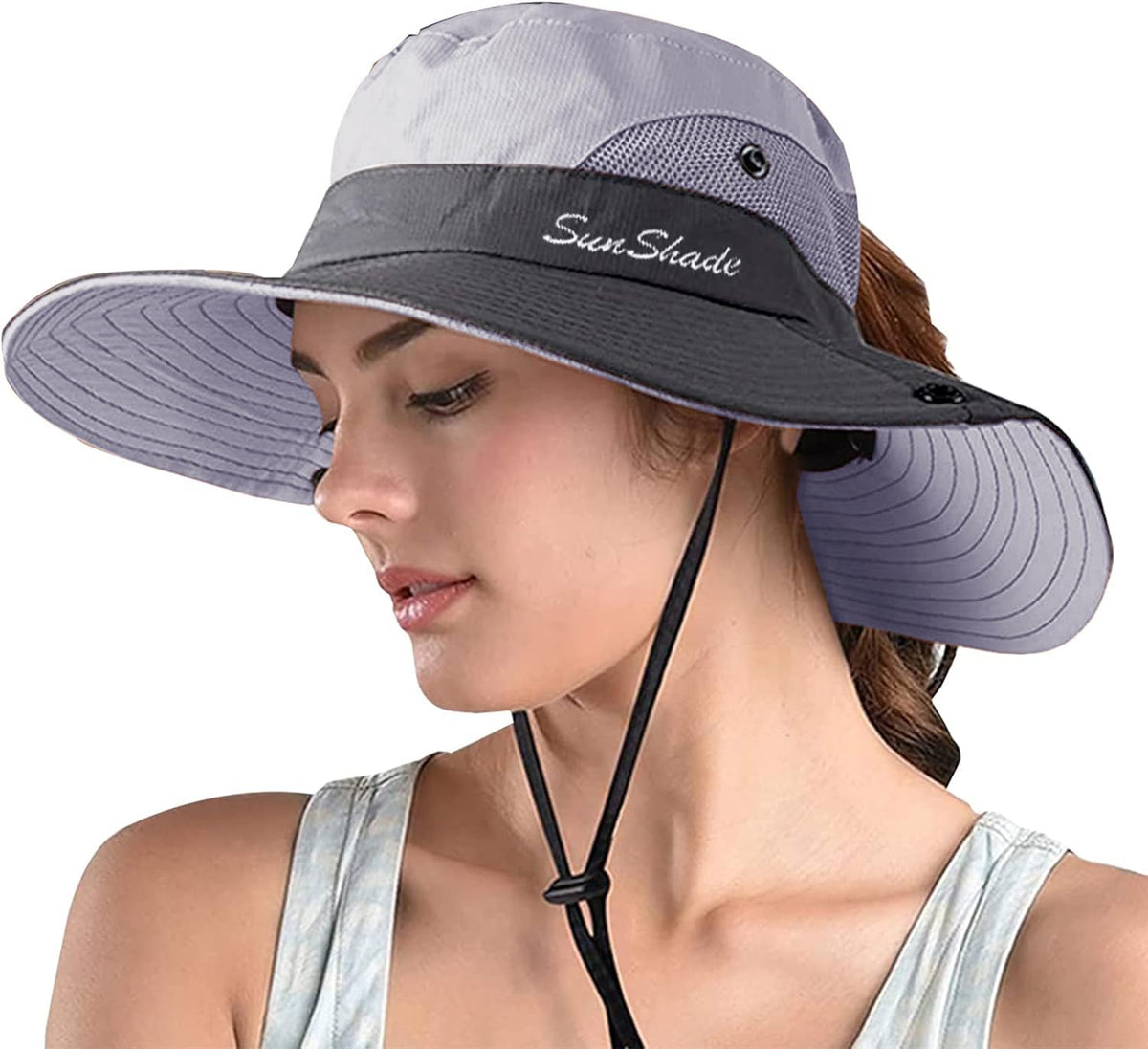 ZOORON Women's Ponytail Safari Sun Hat,Wide Brim UV Protection Bucket Hat