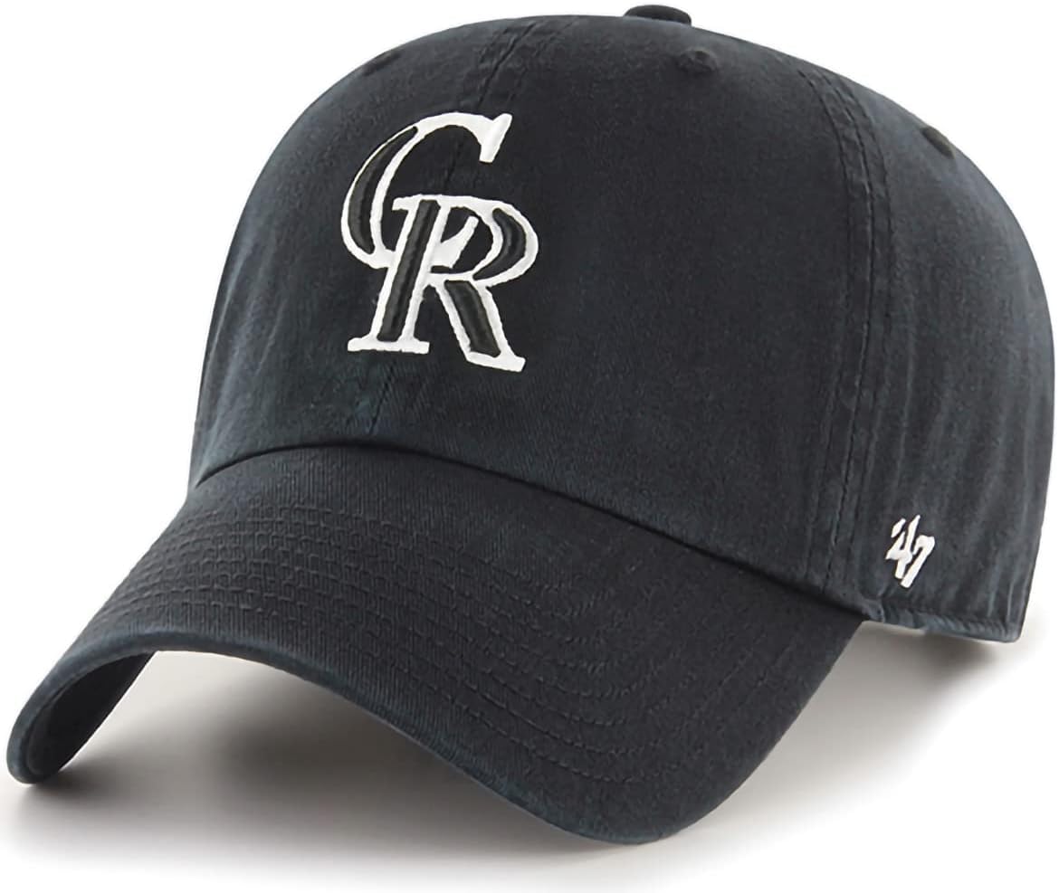 47 Brand MLB Black White Primary Logo Clean Up Adjustable Baseball Cap Hat, Adult One Size Fits All