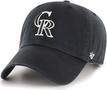 47 Brand MLB Black White Primary Logo Clean Up Adjustable Baseball Cap Hat, Adult One Size Fits All