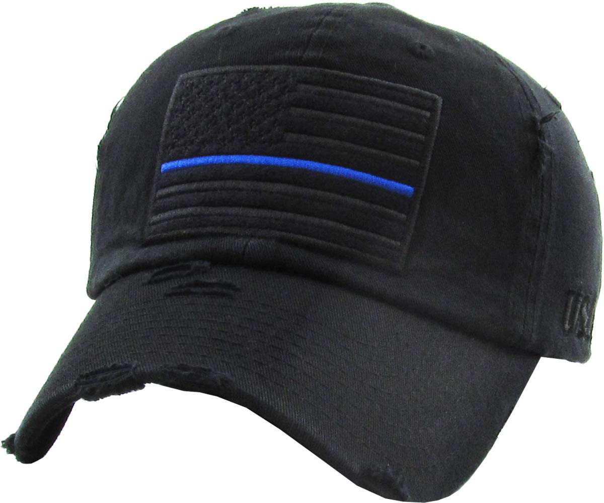 KBETHOS Flag USA America Military Thin Blue Line Thin Red Line Vintage Distressed Baseball Cap Dad Hat Unisex Adjustable…