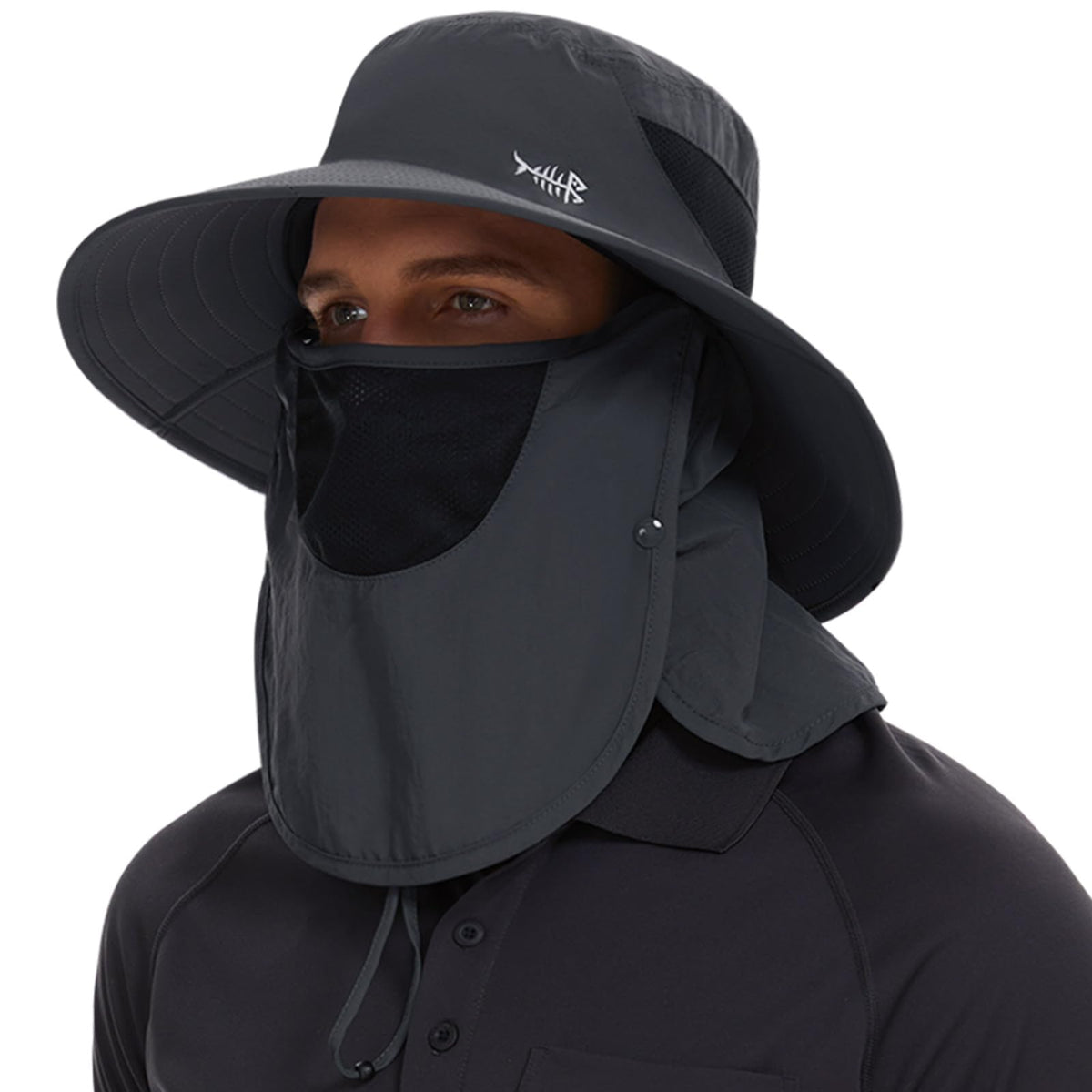 BASSDASH UPF 50+ Breathable Sun Hat with Removable Face Cover and Neck Flap Wide Brim Bucket Hat for Fishing Hiking Men Women
