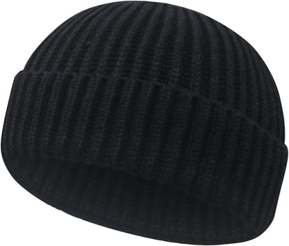 Wool Fisherman Beanies for Men Women Short Cuff Knit Beanie