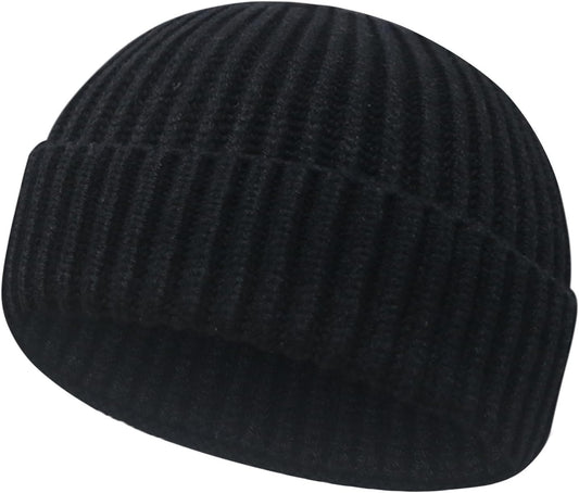 Wool Fisherman Beanies for Men Women Short Cuff Knit Beanie