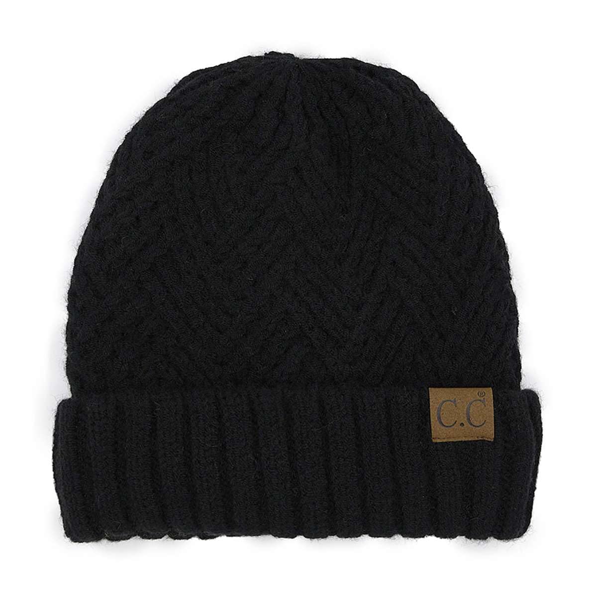 C.C Unisex Chunky Soft Stretch Cable Knit Warm Fuzzy Lined Skully Beanie