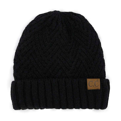 C.C Unisex Chunky Soft Stretch Cable Knit Warm Fuzzy Lined Skully Beanie