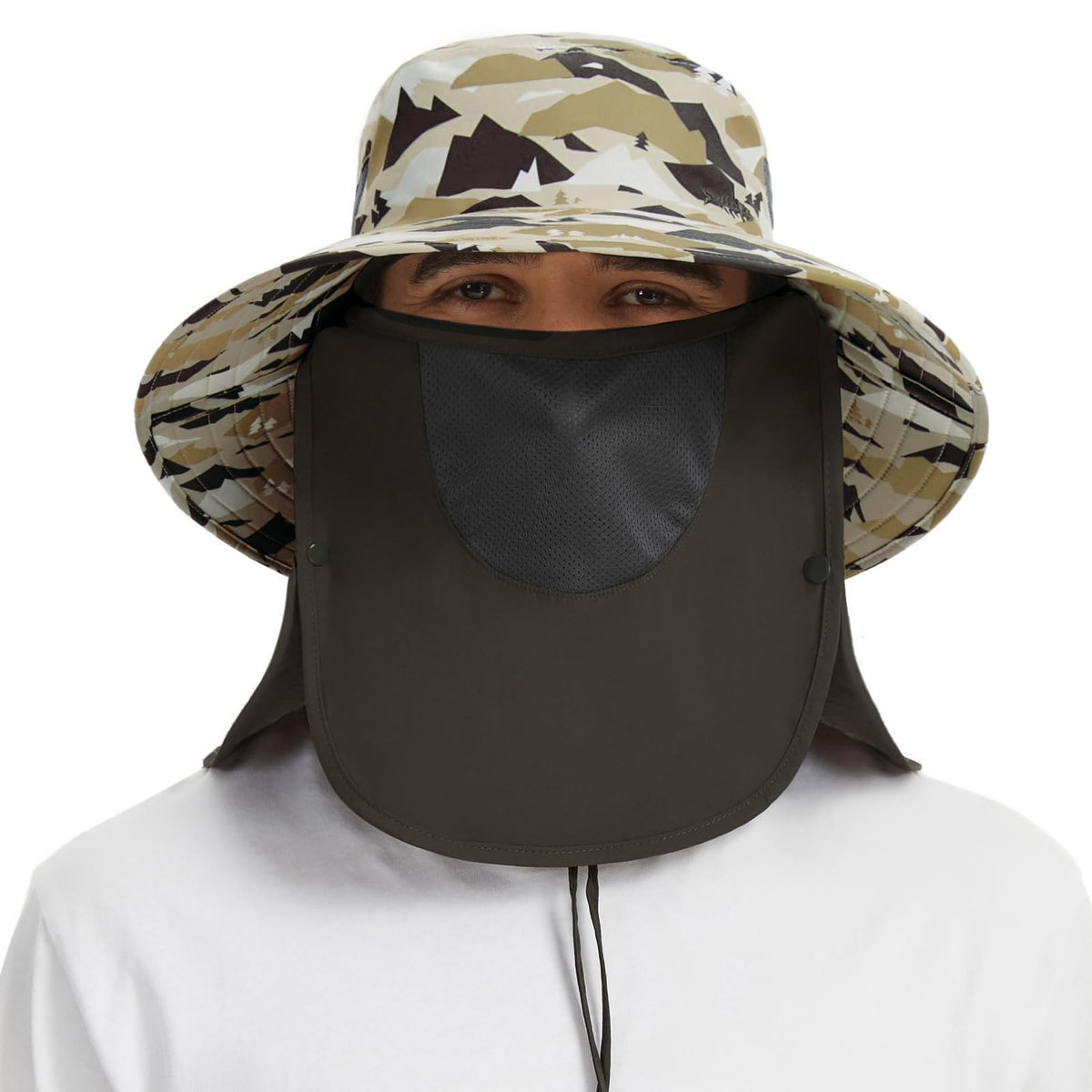 BASSDASH UPF 50+ Breathable Sun Hat with Removable Face Cover and Neck Flap Wide Brim Bucket Hat for Fishing Hiking Men Women