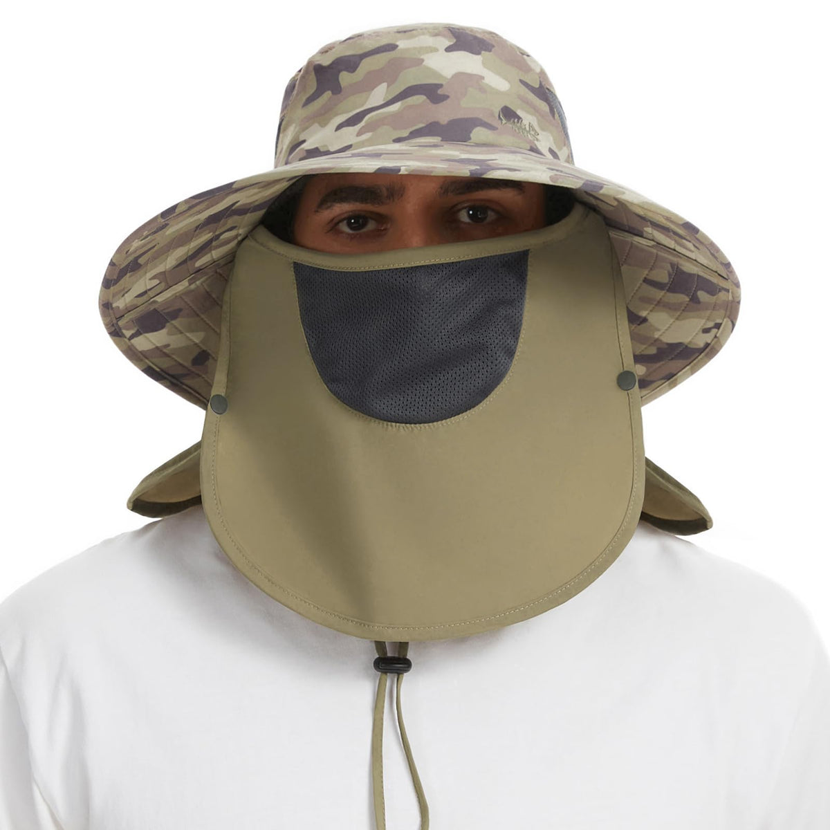 BASSDASH UPF 50+ Breathable Sun Hat with Removable Face Cover and Neck Flap Wide Brim Bucket Hat for Fishing Hiking Men Women