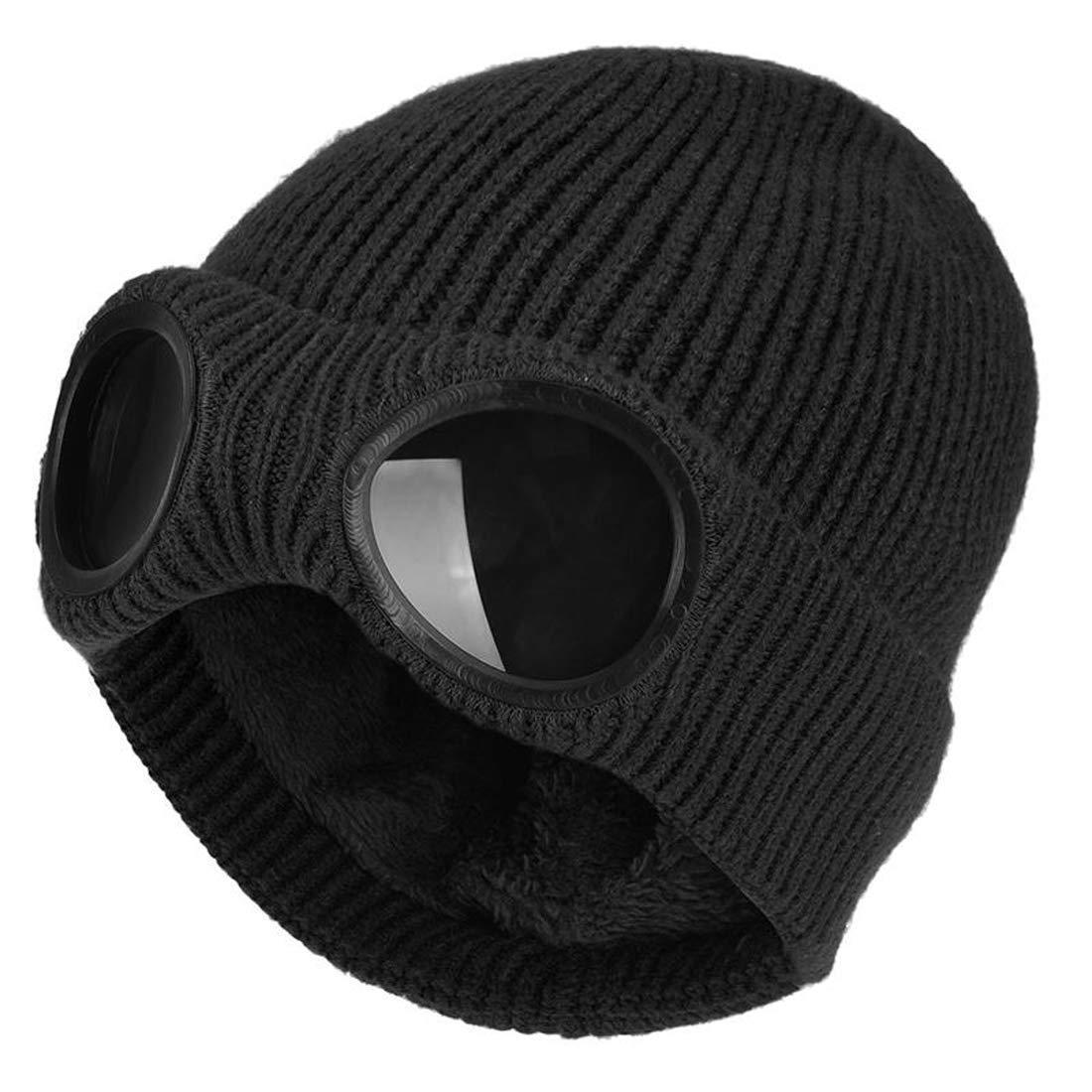 Unisex Goggle Knitted Beanie Hat Windproof Warm Winter Skull Cap