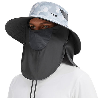 BASSDASH UPF 50+ Breathable Sun Hat with Removable Face Cover and Neck Flap Wide Brim Bucket Hat for Fishing Hiking Men Women