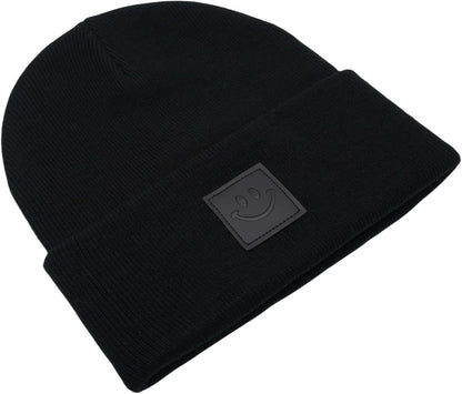 55cube Unisex Knit Cuffed Beanie Hats Warm Winter Caps with Leather Logos