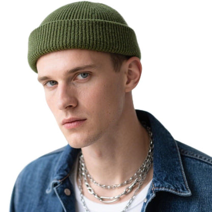 Wool Fisherman Beanies for Men Knit Fall Winter Beanie Hat Skull Cap